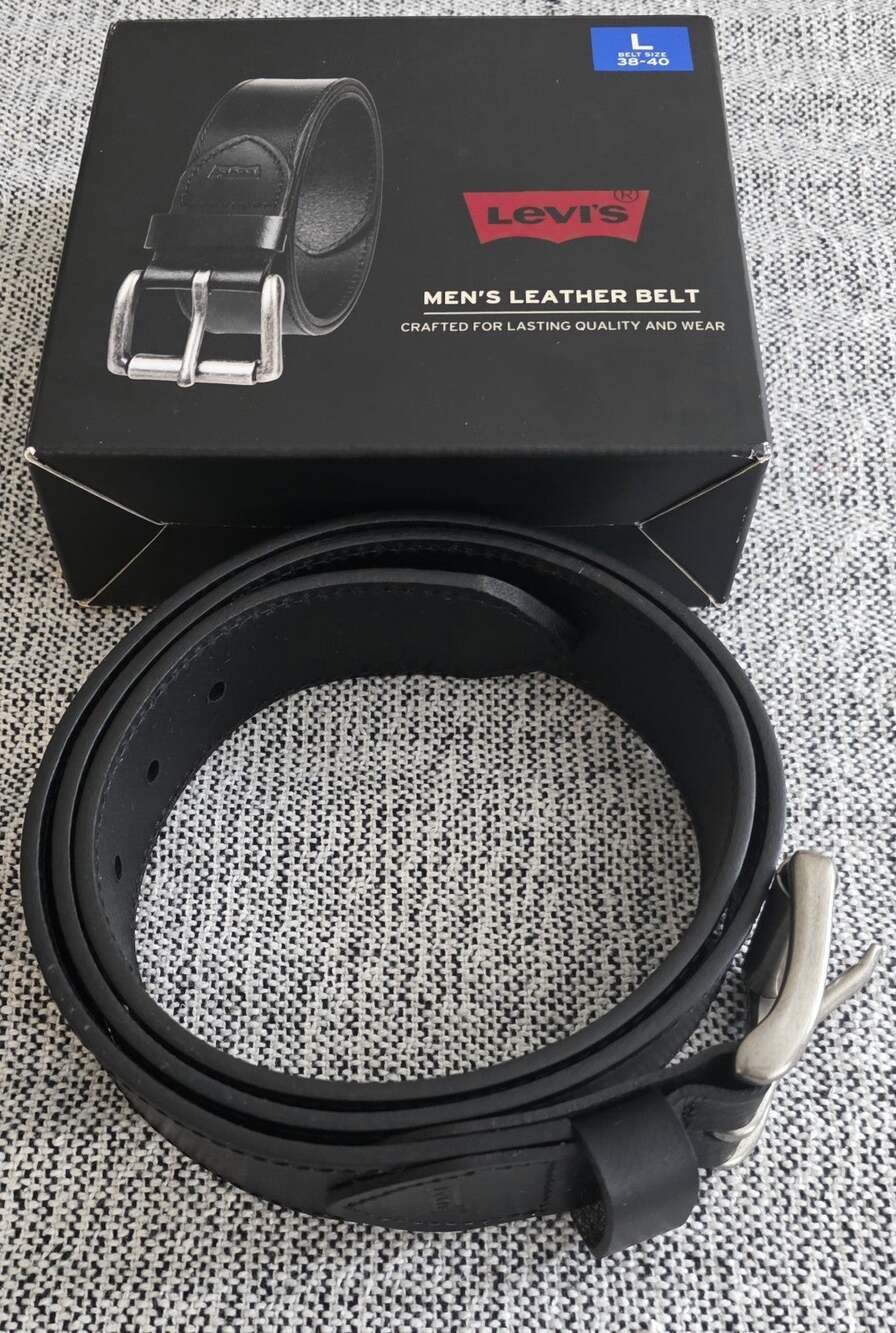 Levi's Mens Black Leather Belt Size Large 38 40 Brand New In Box Gift Set